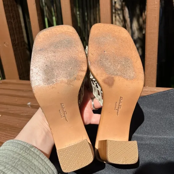 Ferragamo Beige Woven Heeled Sandals