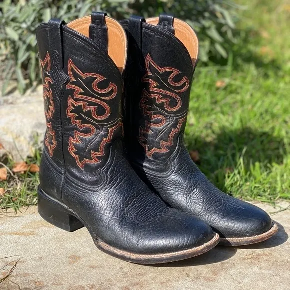 Ferrini Italian boots black with red stitching round toe mid calf size 9.5D