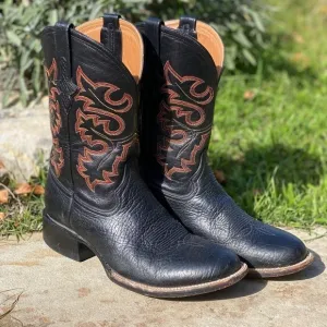 Ferrini Italian boots black with red stitching round toe mid calf size 9.5D