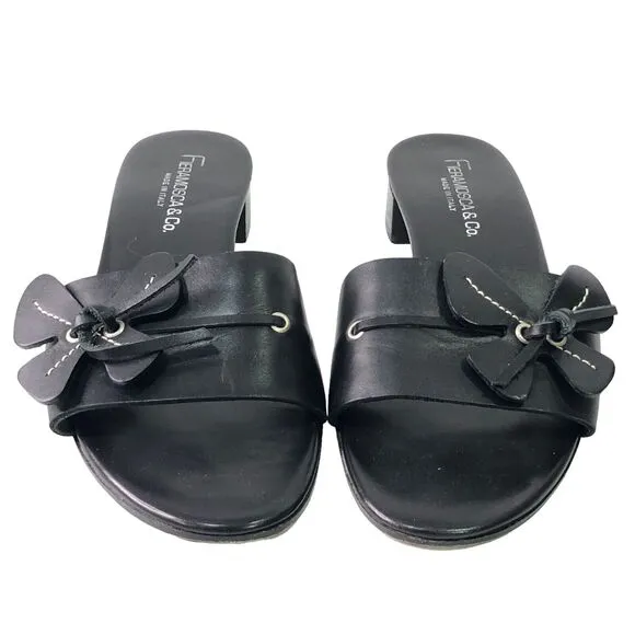 FIERAMOSCA &amp; CO Womens Size 8 M Slides Sandals Black Leather Shoes Made in ITALY
