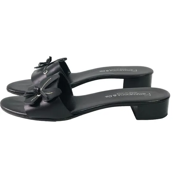FIERAMOSCA &amp; CO Womens Size 8 M Slides Sandals Black Leather Shoes Made in ITALY