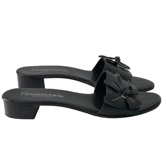 FIERAMOSCA &amp; CO Womens Size 8 M Slides Sandals Black Leather Shoes Made in ITALY