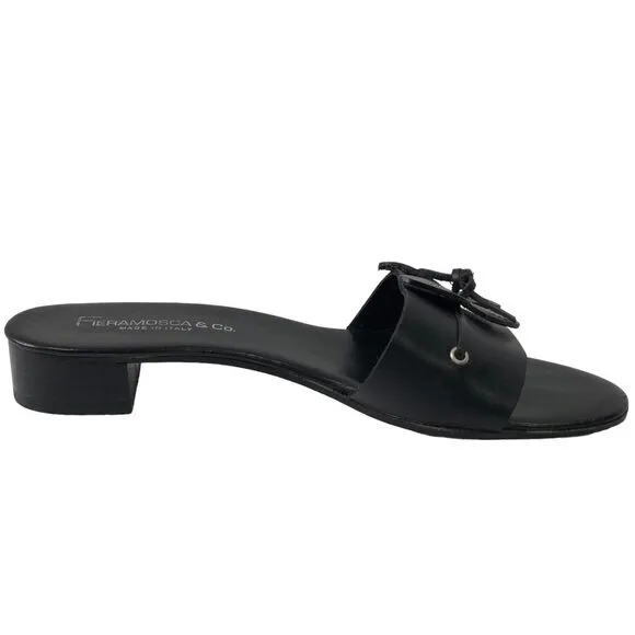 FIERAMOSCA &amp; CO Womens Size 8 M Slides Sandals Black Leather Shoes Made in ITALY