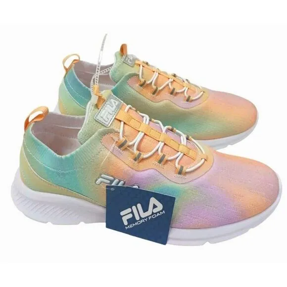 Fila Peach Tie Dye Jogger Sz 9.5 Faux Lace Sneaker SLIP-On Skyway Athletic Nurse
