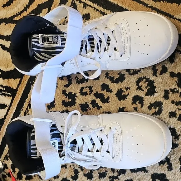 FILA, White, Black, High-Top, Sneakers, Zebra, Women's, Vintage, Casual, Street