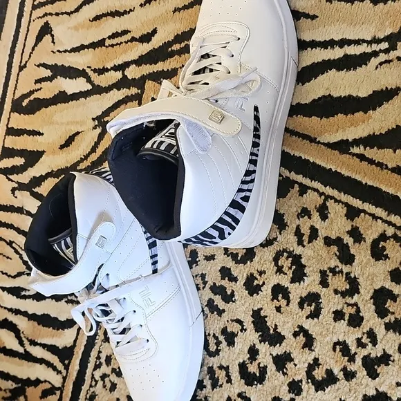 FILA, White, Black, High-Top, Sneakers, Zebra, Women's, Vintage, Casual, Street