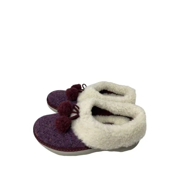 Fit Flop Loafer Women's Size 5 Purple White Loaff Snug Pom Slippers