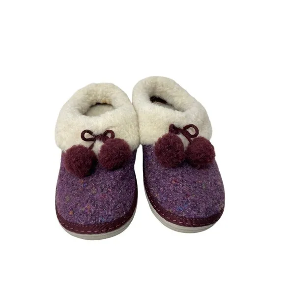Fit Flop Loafer Women's Size 5 Purple White Loaff Snug Pom Slippers
