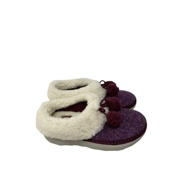 Fit Flop Loafer Women's Size 5 Purple White Loaff Snug Pom Slippers