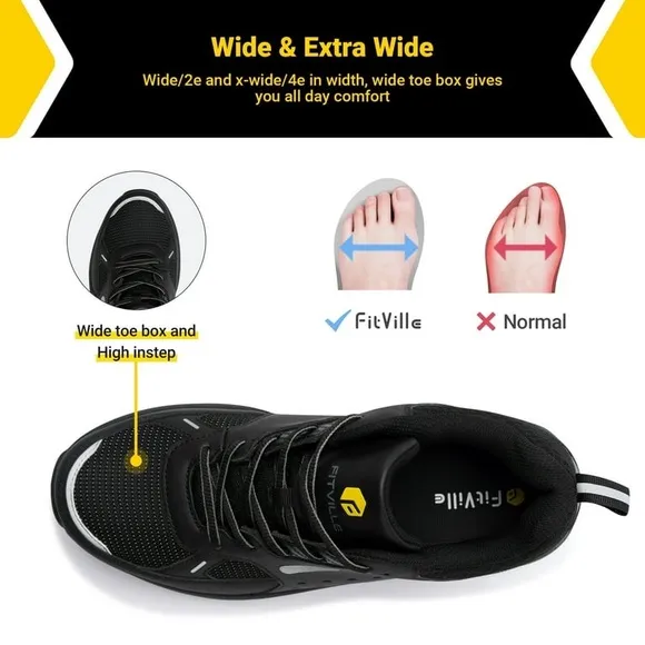 FitVille Extra Wide Steel Toe Work Shoes for Men, Waterproof Composite Leather.