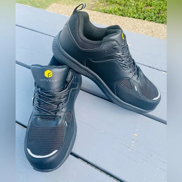 FitVille Extra Wide Steel Toe Work Shoes for Men, Waterproof Composite Leather.