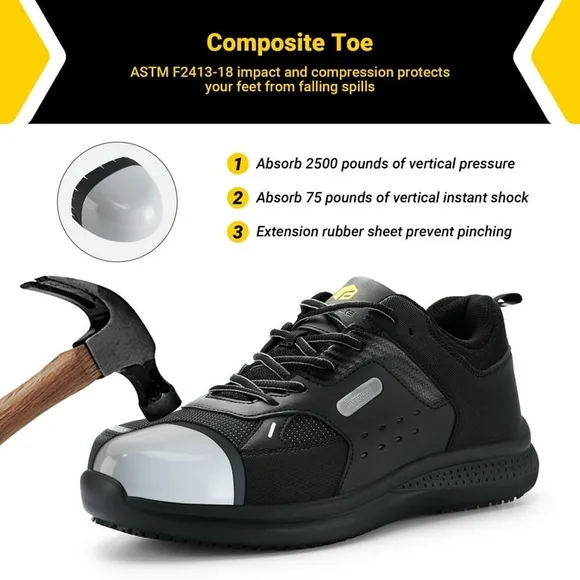 FitVille Extra Wide Steel Toe Work Shoes for Men, Waterproof Composite Leather.