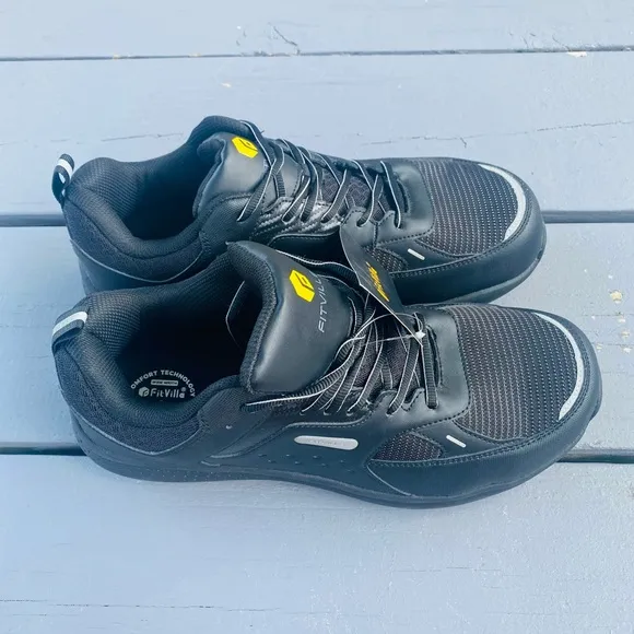 FitVille Extra Wide Steel Toe Work Shoes for Men, Waterproof Composite Leather.