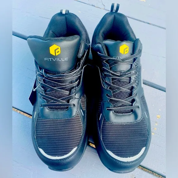 FitVille Extra Wide Steel Toe Work Shoes for Men, Waterproof Composite Leather.