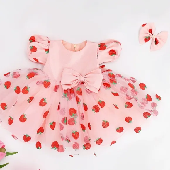 Fluffy Baby Dress - Strawberries