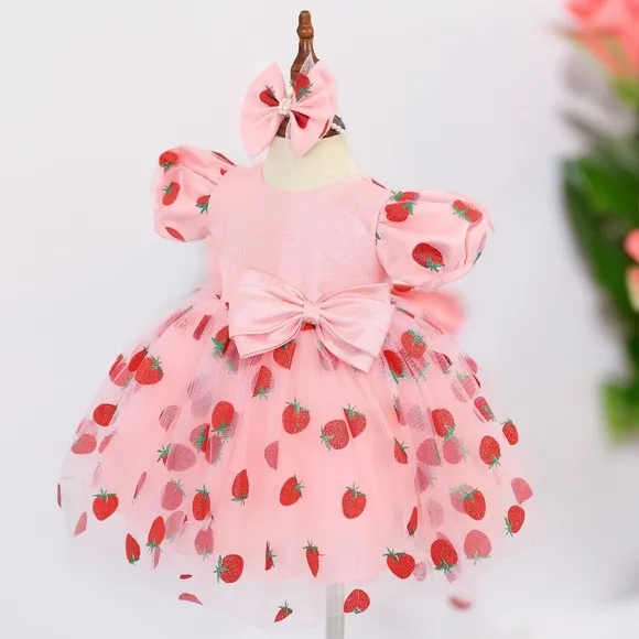 Fluffy Baby Dress - Strawberries