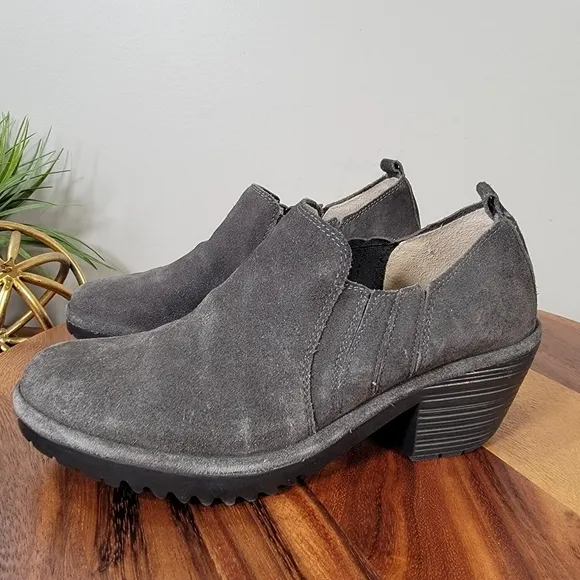 FLY London Wate Suede Low Ankle Slip-on Booties Shoes Size 38
