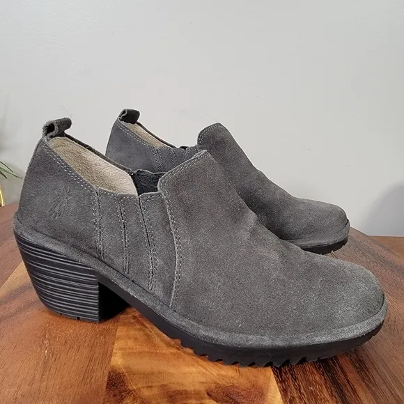 FLY London Wate Suede Low Ankle Slip-on Booties Shoes Size 38