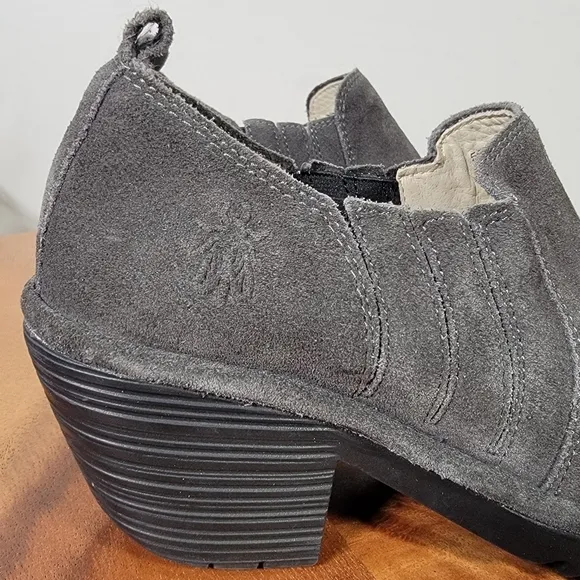 FLY London Wate Suede Low Ankle Slip-on Booties Shoes Size 38