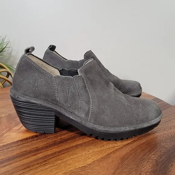 FLY London Wate Suede Low Ankle Slip-on Booties Shoes Size 38