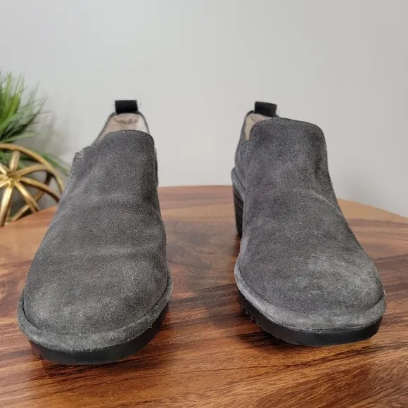 FLY London Wate Suede Low Ankle Slip-on Booties Shoes Size 38
