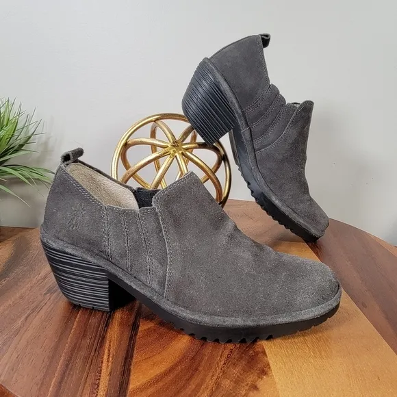 FLY London Wate Suede Low Ankle Slip-on Booties Shoes Size 38