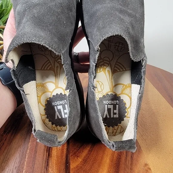 FLY London Wate Suede Low Ankle Slip-on Booties Shoes Size 38