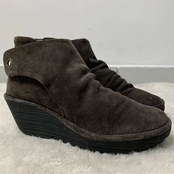 Fly London Women's Yebi Suede Wedge Gray Ankle Leather Boot Shoes Size 41