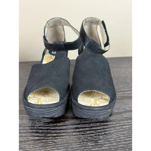 Fly London Yall Platform Wedge Sandals Shoes Size 36 Black