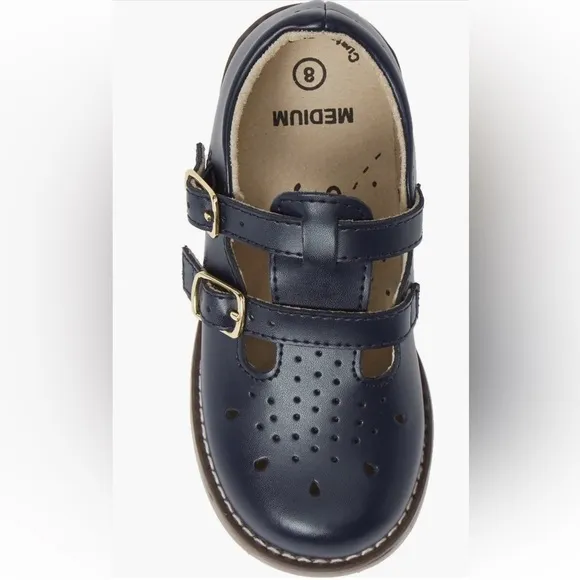 FOOTMATES Navy Double Buckle Toddler Shoes NEW