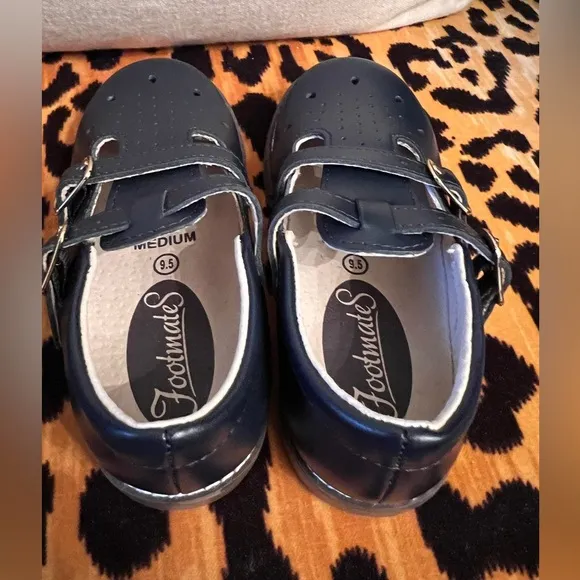 FOOTMATES Navy Double Buckle Toddler Shoes NEW