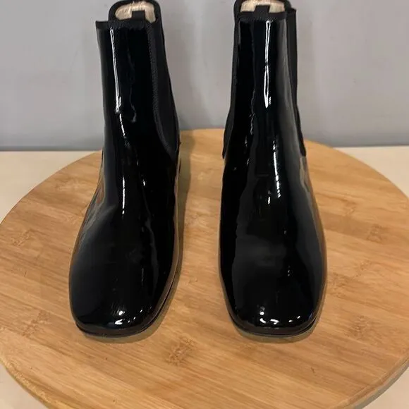 Frances Valentine Molly Patent Leather Square Toe Chelsea Boots Black Size 5.5 -