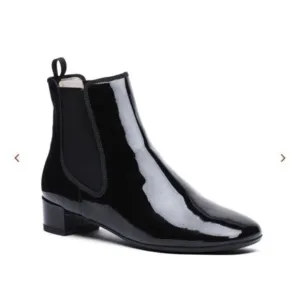 Frances Valentine Molly Patent Leather Square Toe Chelsea Boots Black Size 5.5 -