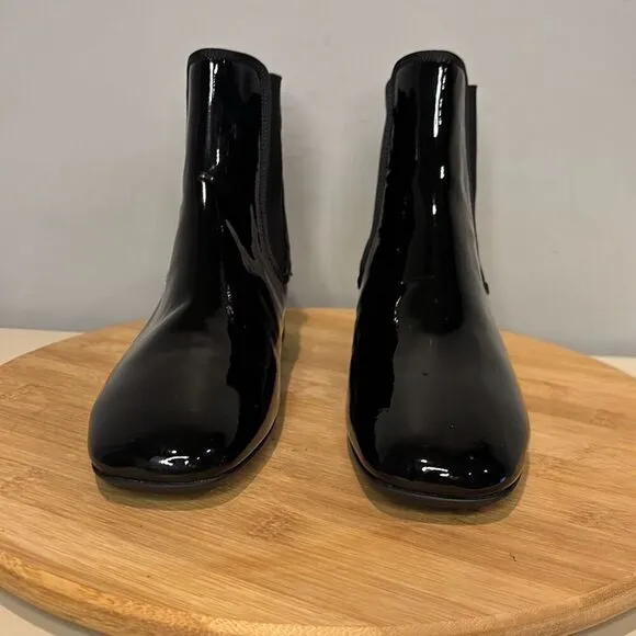 Frances Valentine Molly Patent Leather Square Toe Chelsea Boots Black Size 5.5 -