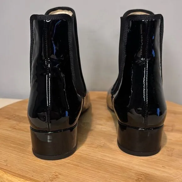 Frances Valentine Molly Patent Leather Square Toe Chelsea Boots Black Size 5.5 -
