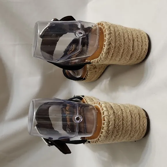 Franco Sarto Coastal Leather Espadrille Wedge Sandals (w size 8)