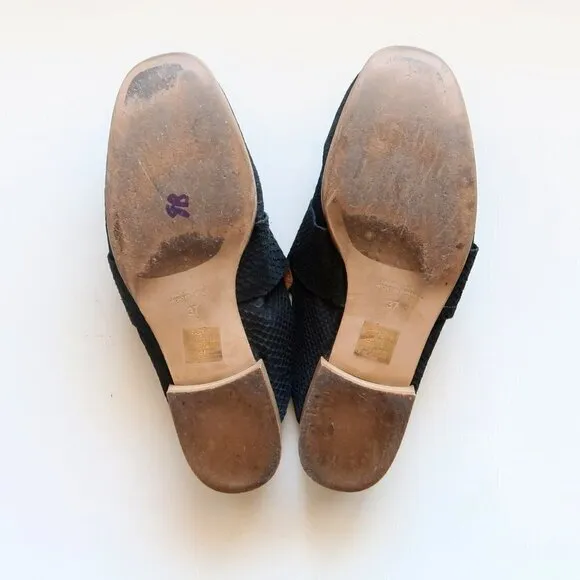 Free People At Ease Black Snakeskin Leather Low Heel Mules / Slip-on Shoes Size