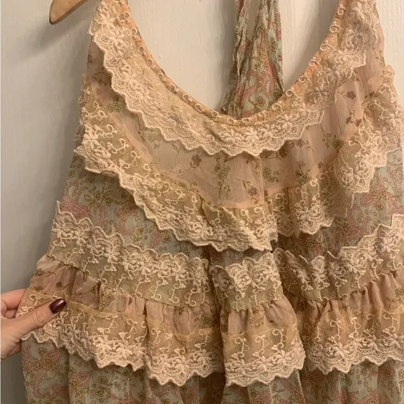Free People Bali Theodora Ruffled Scoop Neck Lace Slip Mini Dress Size Small