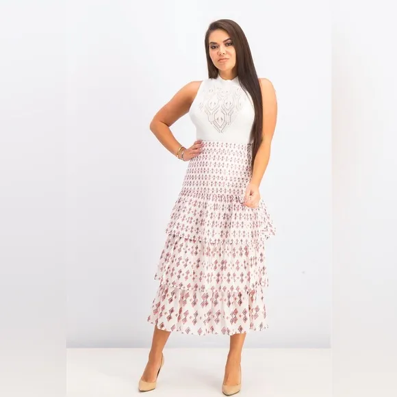 Free People Cha Cha Tiered Flounce Midi Skirt, Size 0, NWT