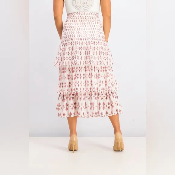Free People Cha Cha Tiered Flounce Midi Skirt, Size 0, NWT