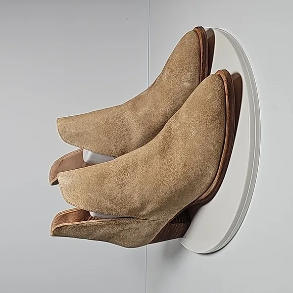 Free People Charm Double V Ankle Boots Booties Slip-On Suede Block Heel Beige 40