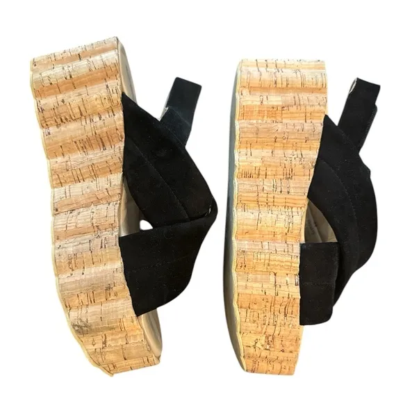 Free People Cork and Black Flatform Sandals