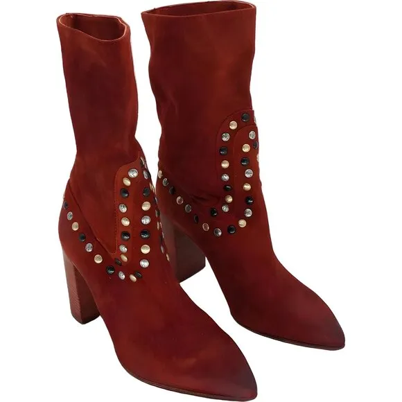 Free People Dakota Studded Suede Western Boots Ginger Snap 36.5 EU