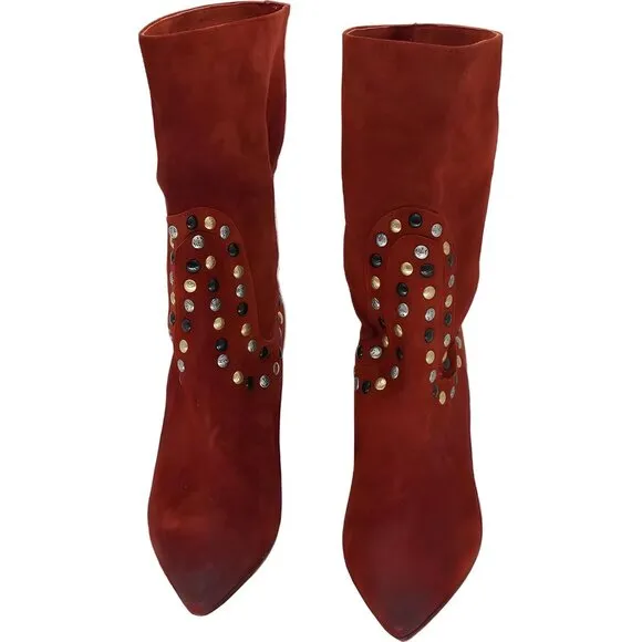 Free People Dakota Studded Suede Western Boots Ginger Snap 36.5 EU