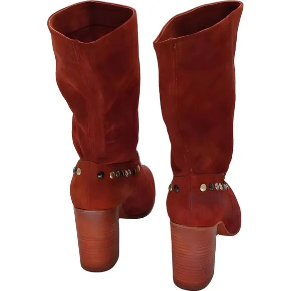 Free People Dakota Studded Suede Western Boots Ginger Snap 36.5 EU