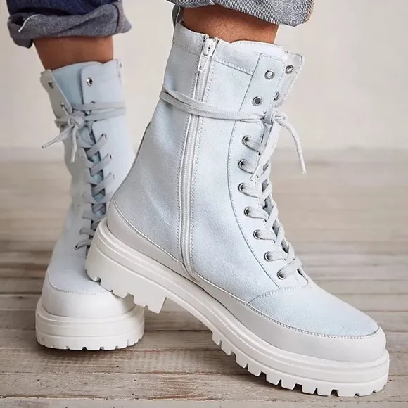 Free People Feels Good To Be Lost Lug Sole Hiker Boots Faded Indigo