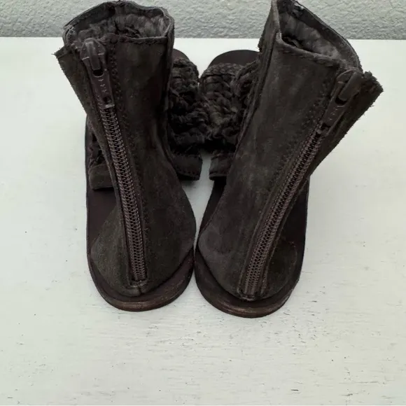 Free People Island Cruiser Brown Suede Leather Woven Gladiator Sandals Size 39
