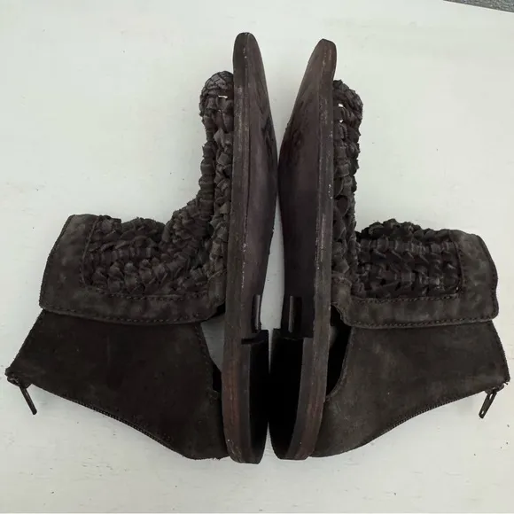 Free People Island Cruiser Brown Suede Leather Woven Gladiator Sandals Size 39