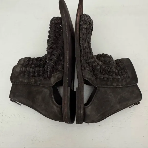 Free People Island Cruiser Brown Suede Leather Woven Gladiator Sandals Size 39