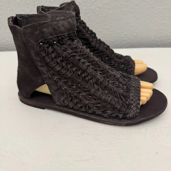 Free People Island Cruiser Brown Suede Leather Woven Gladiator Sandals Size 39